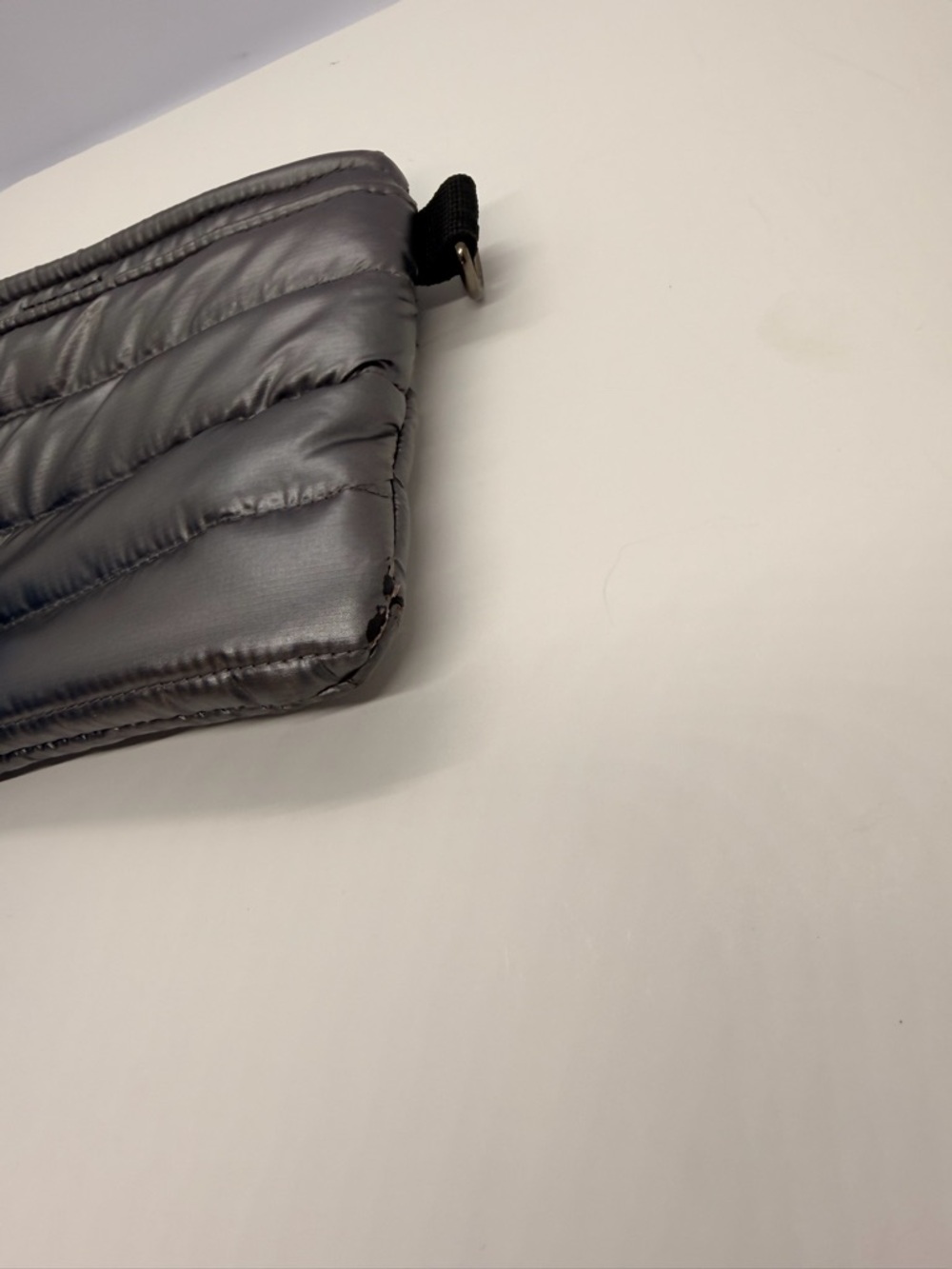 THINK ROYLN Quilted Crossbody Bag in Black with Beige-Gray Stripe Strap - Picture 13 of 13